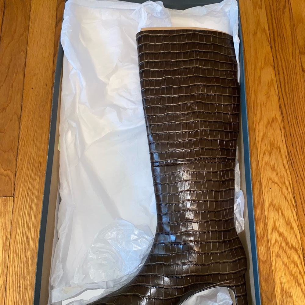 Ann Taylor Brown Croc-Embossed Knee-High Boots